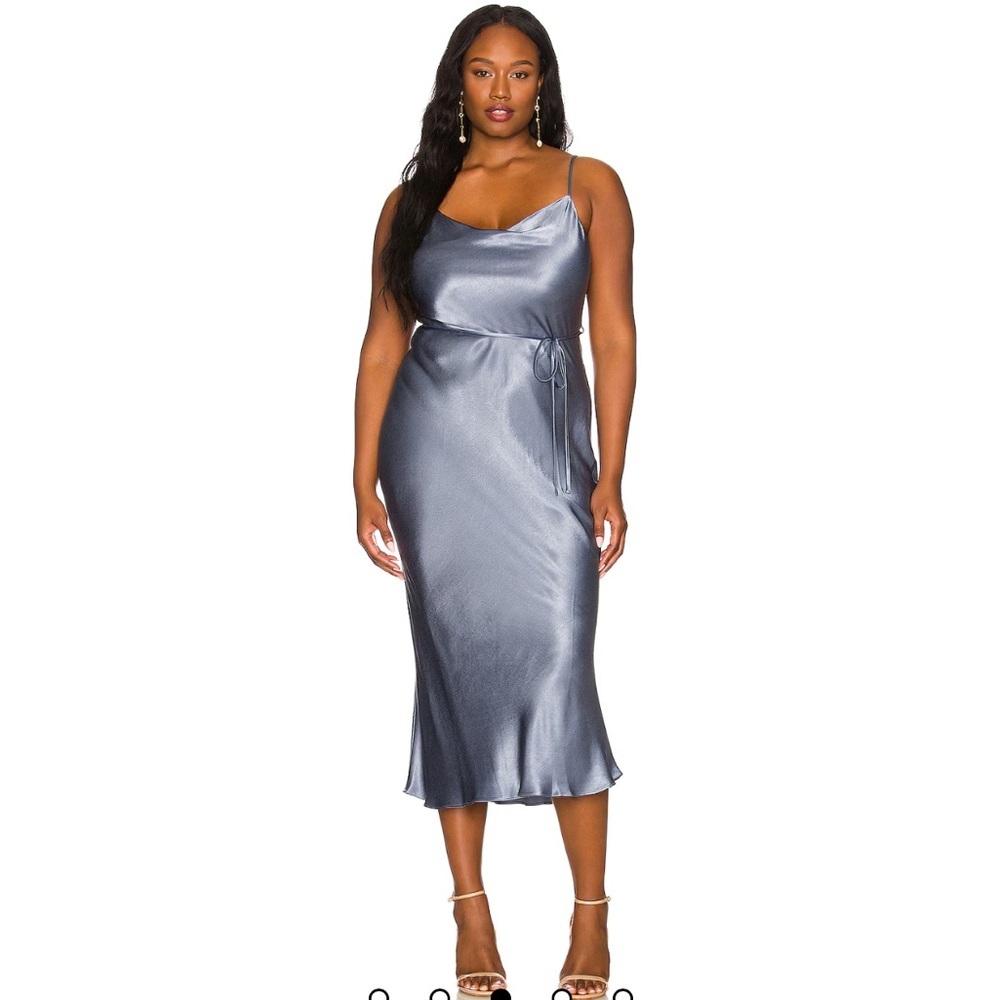 Shona Joy La Lune Bias Cowl Midi Dress in Blue Smoke - missing belt! US 6